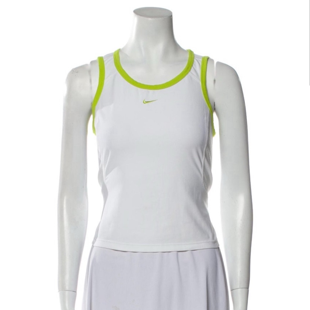Nike White and Neon Green Tank Top